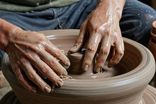 Potter working on ceramic wheel