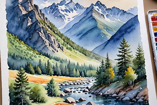 Watercolor landscape painting by student