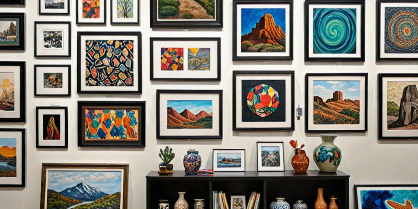 Gallery wall displaying student artwork at Wolfgulch LLC